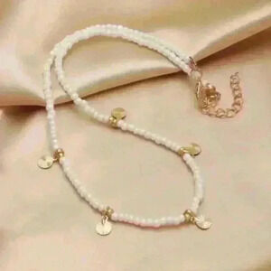 White Bead Choker Necklace with 14k Gold Filled Shell Charms